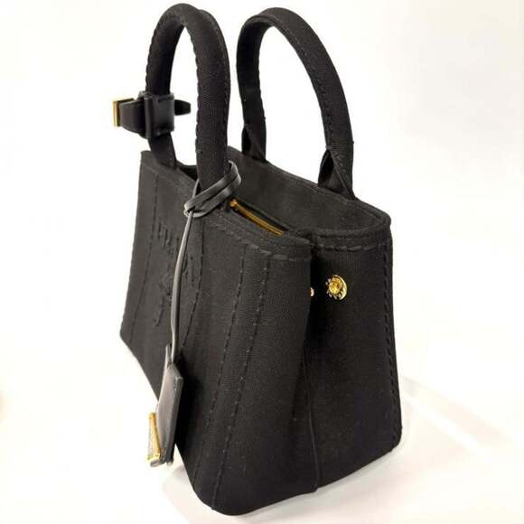 PRADA Canapa RICAMO 1BA038 Cotton Canvas Mini Handbag in Black, 2-Way Shoulde... - Picture 3 of 11